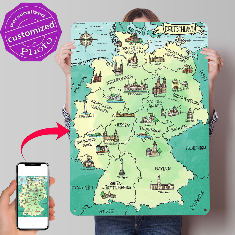 Home Office Deutschland - Aquarell Deutschland Karta Personalizowany Metalowy Plakat