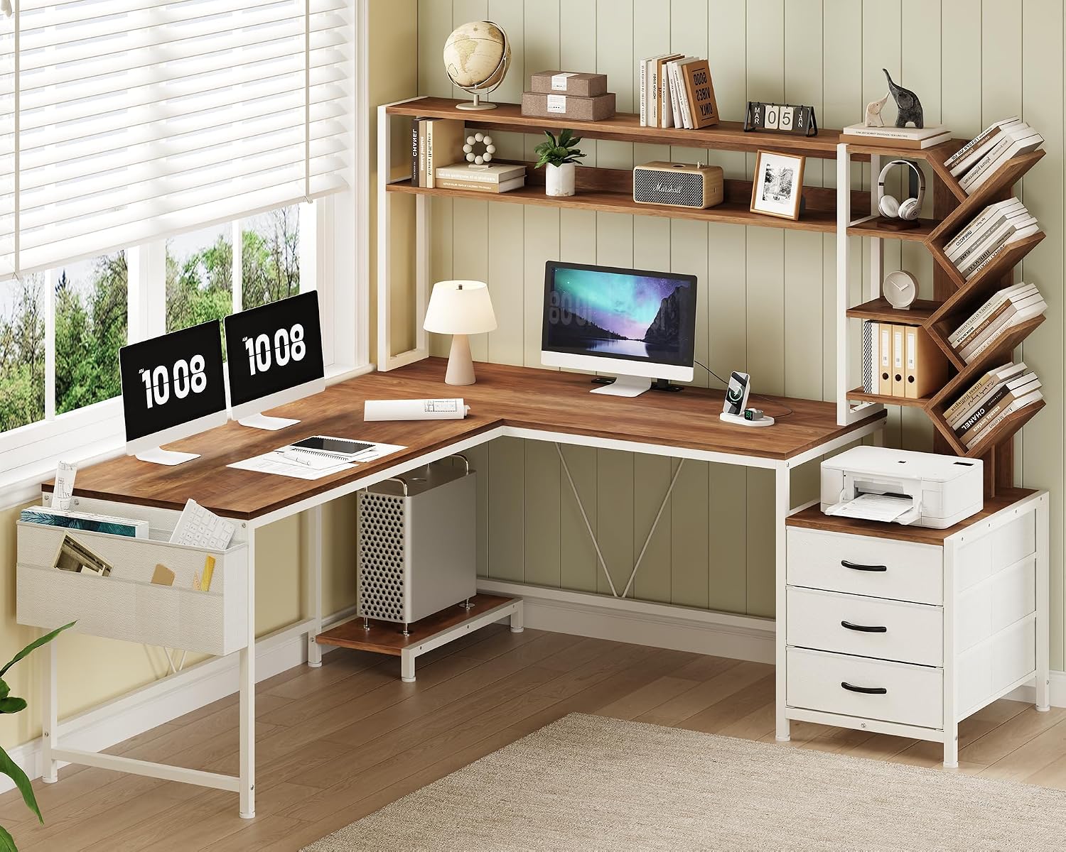 Home Office Desk With Drawers - Biurko w kształcie litery L o